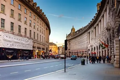 London street lined with historic buildings